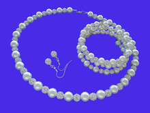 Load image into Gallery viewer, Bride To Be Gifts - Bride Jewelry - Jewelry Sets - handmade pearl and crystal necklace accompanied by an expandable, multi-layer, wrap bracelet and a pair of crystal earrings