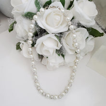 Load image into Gallery viewer, Handmade pearl and pave crystal rhinestone necklace accompanied by a matching bracelet and a pair of dangling stud earrings, ivory and silver or custom color - Bridal Sets - Wedding Sets - Jewelry Sets