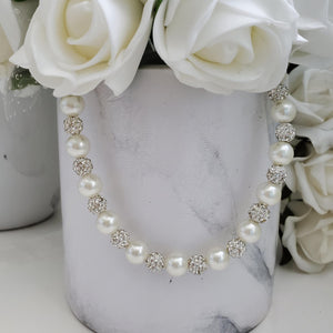 Handmade pearl and pave crystal rhinestone necklace accompanied by a matching bracelet and a pair of dangling stud earrings, ivory and silver or custom color - Bridal Sets - Wedding Sets - Jewelry Sets