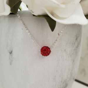 Handmade floating pave crystal necklace, light siam (red) or custom color - Crystal Necklace - Necklaces - Floating Necklace