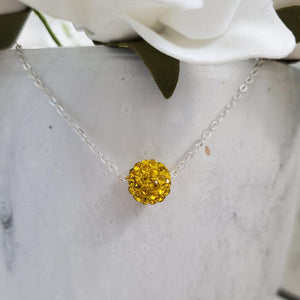 Handmade floating pave crystal necklace, citrine (yellow) or custom color - Crystal Necklace - Necklaces - Floating Necklace