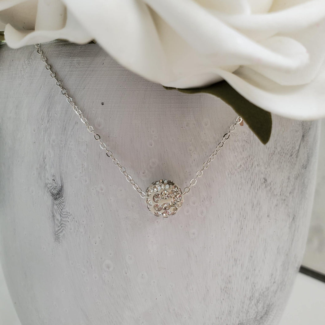 Handmade floating pave crystal necklace, silver clear or custom color - Crystal Necklace - Necklaces - Floating Necklace