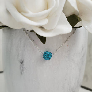 Handmade floating pave crystal necklace, aquamarine blue or custom color - Crystal Necklace - Necklaces - Floating Necklace