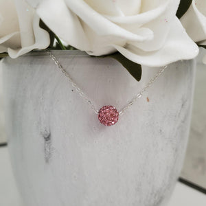 Handmade floating pave crystal necklace, rosaline or custom color - Crystal Necklace - Necklaces - Floating Necklace
