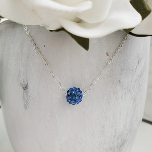 Handmade floating pave crystal necklace, light sapphire (blue) or custom color - Crystal Necklace - Necklaces - Floating Necklace