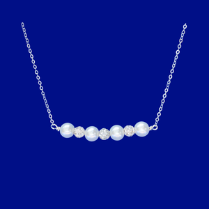 Pearl Necklace - Necklaces - Bridal Gifts - handmade pearl and crystal bar necklace, white or custom color
