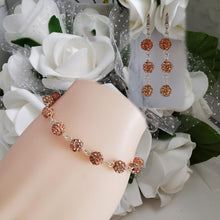 Load image into Gallery viewer, Handmade pave crystal rhinestone link bracelet accompanied by a pair of drop earrings - champagne or custom color - Bracelets Sets - Bridesmaid Gifts - Bridal Jewelry Set