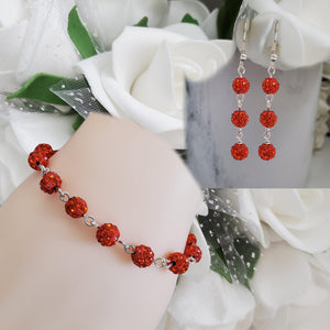 Handmade pave crystal rhinestone link bracelet accompanied by a pair of drop earrings - hyacinth or custom color - Bracelets Sets - Bridesmaid Gifts - Bridal Jewelry Set