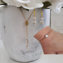 Load image into Gallery viewer, Handmade crystal drop necklace accompanied by a floating bracelet and a pair of dangle earrings, silver or gold - Jewelry Sets - Bridesmaid Gifts - Necklace Set