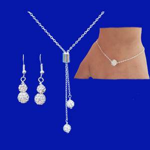 Jewelry Sets - Bridesmaid Gifts - Necklace Set - handmade crystal drop necklace accompanied by a floating bracelet and a pair of earrings, silver clear or custom color