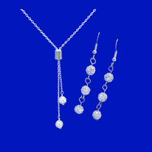 Load image into Gallery viewer, Custom Color Pave Crystal Drop Necklace and Drop Earring Jewelry Set