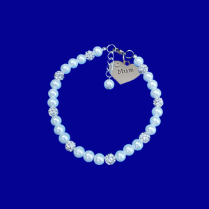 Mother Jewelry - Gifts For Mum - Mother Gift, mum handmade pearl crystal charm bracelet, white or custom color