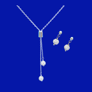 handmade crystal drop necklace accompanied by a pair of stud earrings, silver clear or custom color