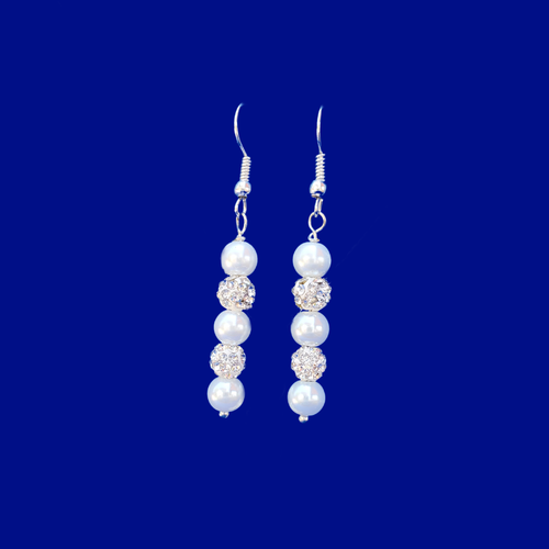 Pearl Earrings - Earrings - Pearl Bridal Earrings - handmade pair of pearl and crystal drop earrings, white and silver or custom color
