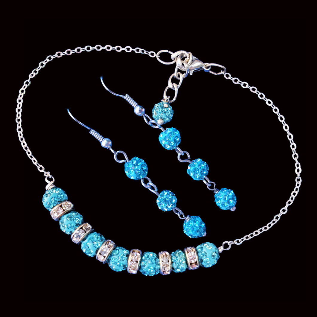 handmade pave crystal rhinestone dainty bar bracelet accompanied by a pair of drop earrings - Bracelet Sets - Bridal Gifts - Bridesmaid Gift Ideas