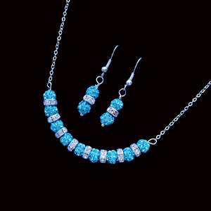 Bridal Party Gifts - Necklace And Earring Set - Necklace Set -  handmade crystal bar necklace accompanied by a pair of drop earrings, aquamarine blue or custom color
