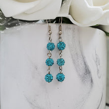 Load image into Gallery viewer, Handmade pave crystal rhinestone dangle drop earrings, aquamarine blue or custom color - Drop Earrings - Dangle Earrings - Earrings