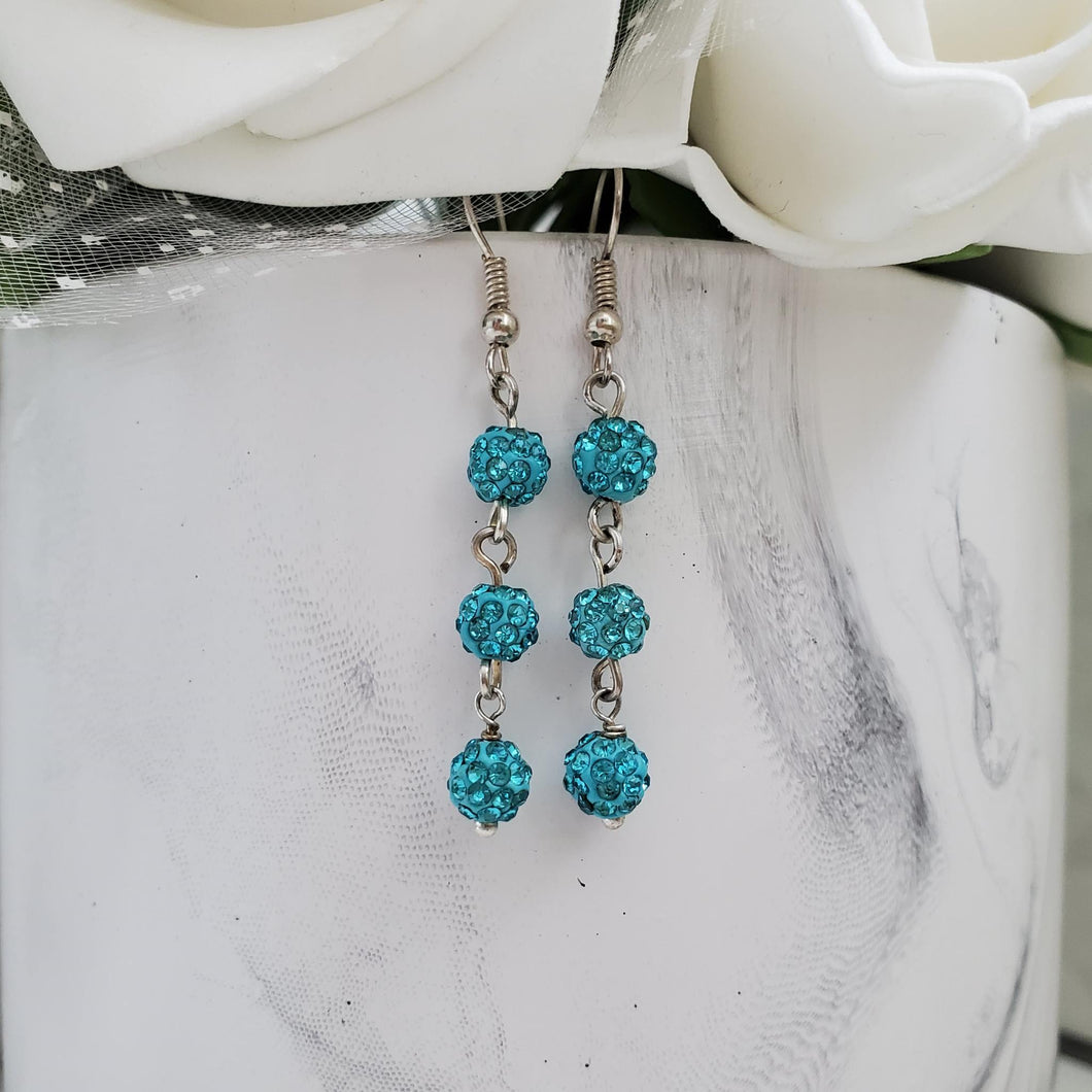 Handmade pave crystal rhinestone dangle drop earrings, aquamarine blue or custom color - Drop Earrings - Dangle Earrings - Earrings