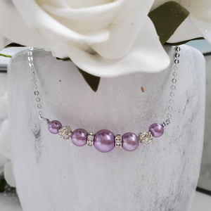 handmade pearl and crystal bar necklace, lavender purple or custom color - Necklaces - Pearl Necklace - Gifts For Bridesmaids