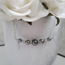 Load image into Gallery viewer, handmade pearl and crystal bar necklace, dark grey or custom color - Necklaces - Pearl Necklace - Gifts For Bridesmaids