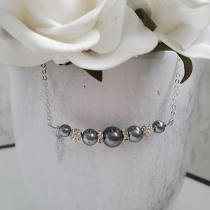 handmade pearl and crystal bar necklace, dark grey or custom color - Necklaces - Pearl Necklace - Gifts For Bridesmaids