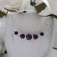 Load image into Gallery viewer, handmade pearl and crystal bar necklace, purple or custom color - Necklaces - Pearl Necklace - Gifts For Bridesmaids