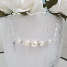 Load image into Gallery viewer, handmade pearl and crystal bar necklace, White or custom color - Necklaces - Pearl Necklace - Gifts For Bridesmaids