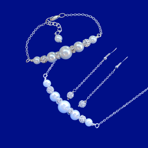 handmade pearl and crystal bar necklace accompanied by a matching bracelet and a pair of crystal drop earrings - Bridal Jewellery Set - Bridal Sets - Jewelry Sets