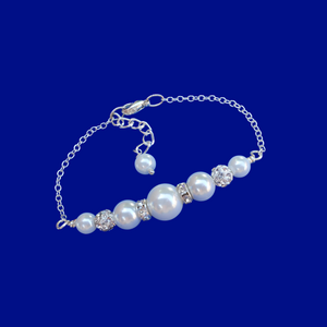 handmade pearl and crystal bar bracelet, white and silver or custom color