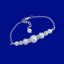 Load image into Gallery viewer, Handmade pearl and crystal bar bracelet, white or custom color - Pearl Bracelet - Dainty Bracelets - Bracelets