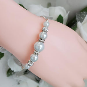 Handmade pearl and crystal bar bracelet, white or custom color - Pearl Bracelet - Dainty Bracelets - Bracelets