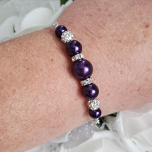 Load image into Gallery viewer, Handmade pearl and crystal bar bracelet, dark purple or custom color - Pearl Bracelet - Dainty Bracelets - Bracelets