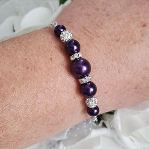 Handmade pearl and crystal bar bracelet, dark purple or custom color - Pearl Bracelet - Dainty Bracelets - Bracelets