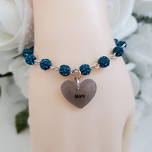 Load image into Gallery viewer, Handmade pave crystal rhinestone mom charm bracelet - blue zircon or custom color - Mother Bracelet - Mom Bracelet - Mother Jewelry