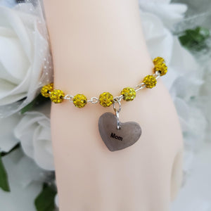 Handmade pave crystal rhinestone mom charm bracelet - citrine (yellow) or custom color - Mother Bracelet - Mom Bracelet - Mother Jewelry