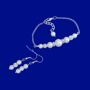 Pearl Jewelry Set - Jewelry Set - Bracelet Sets, handmade bar necklace accompanied by a floating bracelet and a pair of drop earrings, white or custom color