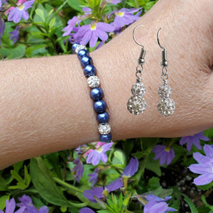Handmade pearl and pave crystal rhinestone bracelet and crystal drop earring jewelry set, dark blue or custom color -Best Bridal Jewellery - Bracelet Sets - Pearl Set 