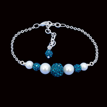 Load image into Gallery viewer, Pearl Bracelet - Bracelets - Gift Ideas for Women, pearl crystal dainty bar bracelet, blue or custom color