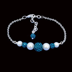 Pearl Bracelet - Bracelets - Gift Ideas for Women, pearl crystal dainty bar bracelet, blue or custom color