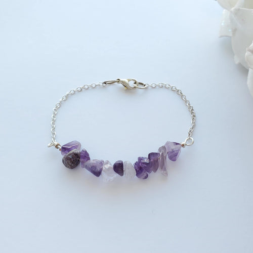 Handmade amethyst chip bar bracelet, shades of purple - Amethyst Bracelet - Gift For Her - Bracelets
