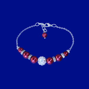 handmade pearl and crystal bar bracelet - bordeaux red or custom color - Bracelet - Pearl Bracelet - Bridesmaid Gift