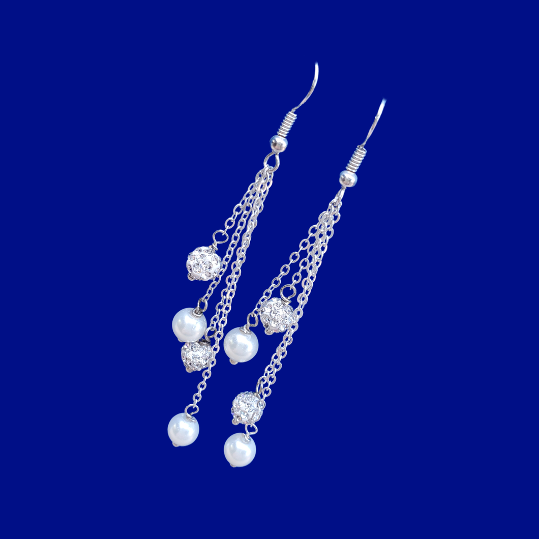 Earrings - Pearl Earrings - Drop Earrings - Dangle Earrings - handmade multi-strand pearl and crystal drop earrings, white or custom color