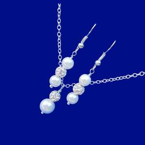 handmade crystal and pearl drop necklace accompanied by a pair of crystal drop earrings