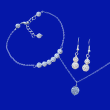Load image into Gallery viewer, handmade crystal drop necklace accompanied by a bar bracelet and a pair of drop earrings, silver clear - Bridal Sets - Jewelry Set - Necklace Set