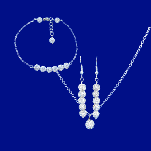handmade crystal drop necklace accompanied by a bar bracelet and a pair of drop earrings
