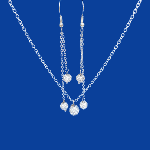 Necklace Set - Earring Sets - Necklace And Earring Sets, handmade crystal drop necklace accompanied by a matching pair of multi-strand drop earrings, silver clear or custom color