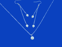 Load image into Gallery viewer, handmade crystal drop necklace accompanied by a matching pair of multi-strand drop earrings