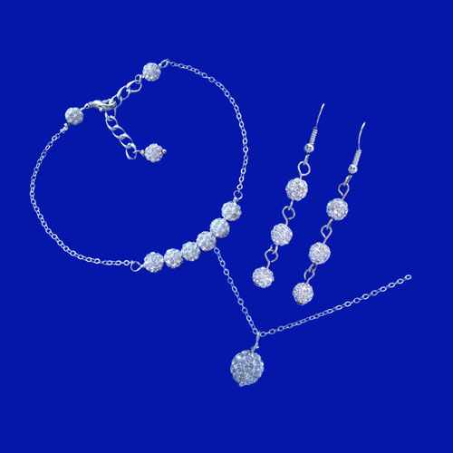 Jewelry Sets - Bridal Party Gifts - Bridesmaid Jewelry Sets - handmade crystal drop necklace accompanied by a bar bracelet and a pair of drop earrings, silver clear or custom color