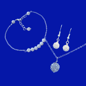 Pearl Jewelry Set - Earrings Set - Bracelet Sets, handmade crystal drop necklace accompanied by a bar bracelet and a pair of drop earrings, silver clear or custom color