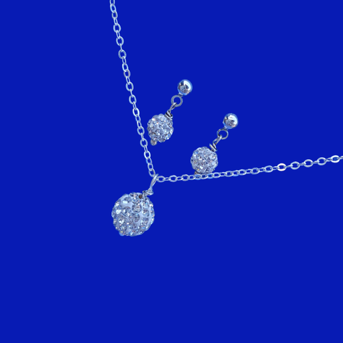 handmade crystal drop necklace accompanied by a pair of stud earrings